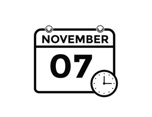 7 November, calendar date icon. 7 November Calendar Date for Deadlines or Appointment. Day, month. vector illustration.
