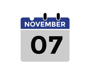 7 November, calendar date icon. 7 November Calendar Date for Deadlines or Appointment. Day, month. vector illustration.
