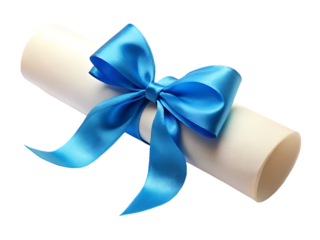  elegant rolled document tied with a vibrant blue s   isolated on white background PNG, AI GENERATED