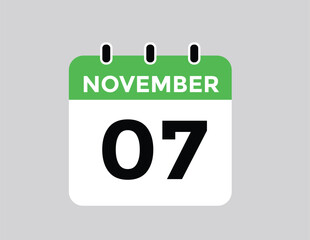 7 November, calendar date icon. 7 November Calendar Date for Deadlines or Appointment. Day, month. vector illustration.
