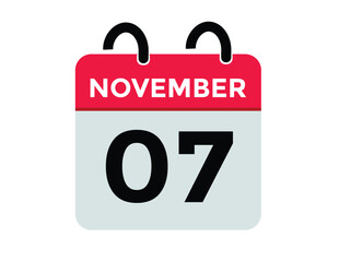 7 November, calendar date icon. 7 November Calendar Date for Deadlines or Appointment. Day, month. vector illustration.
