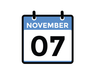 7 November, calendar date icon. 7 November Calendar Date for Deadlines or Appointment. Day, month. vector illustration.
