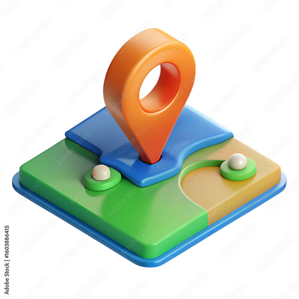 Aufkleber 3d isometric map pointer showing location on a stylized terrain with isolated on transparent backgro
