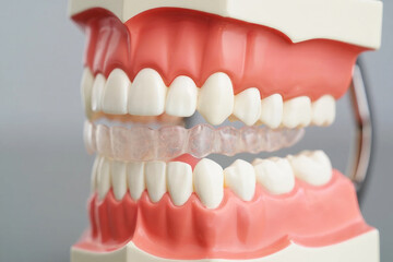 Obraz premium Dental model with clear aligner tray teeth gums
