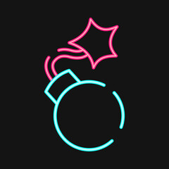 Icon bomb. Military and war elements. Icon in neon style.