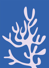 Minimalist poster with white coral. Natural design in flat style.