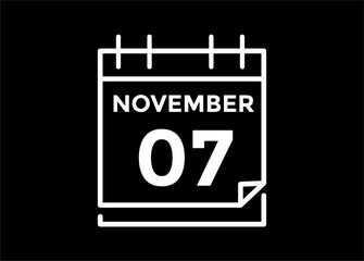 7 November, calendar date icon. 7 November Calendar Date for Deadlines or Appointment. Day, month. vector illustration.
