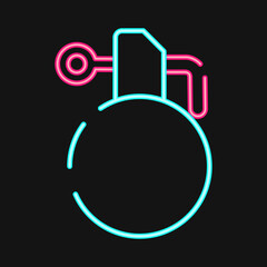 Icon hand grenade. Military and war elements. Icon in neon style.