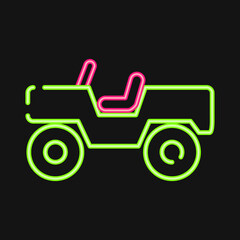 Icon military vehicle. Military and war elements. Icon in neon style.