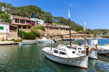 Bay of Cala Figuera on Mallorca island with boats holiday by the sea in Spain