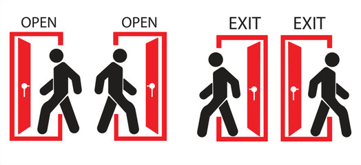 door icon, entry and exit symbol, in linear style, eps10 on white background, vector illustration.

