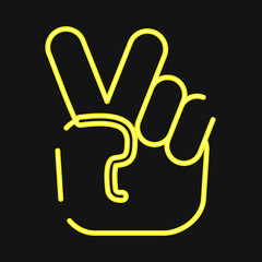 Icon peace gesture finger. Military and war elements. Icon in neon style.
