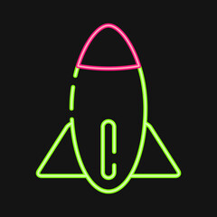 Icon rocket. Military and war elements. Icon in neon style.