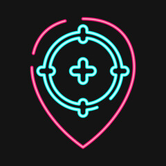 Icon target location. Military and war elements. Icon in neon style.