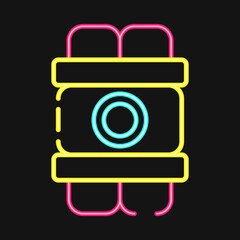 Icon time bomb. Military and war elements. Icon in neon style.