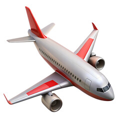 Naklejka premium Modern passenger jet airplane with orange accents flying isolated on transparent background
