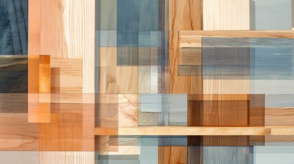 Abstract Geometric Wood Texture Background with Brown Orange Blue and Grey Tones Layered Planks Modern Design