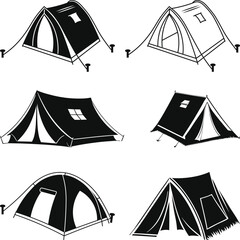 Camping Tent Silhouette, Camping Tent Svg, Hiking Tent Clipart, Collection of Camping Tents Black and White Silhouette Illustrations