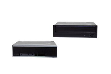 optical laser drive front and back isolated, internal optical drive for recording DVD discs on white background