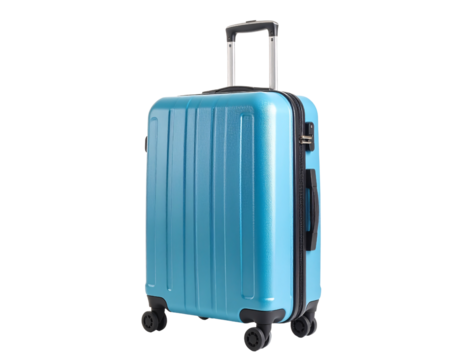 Buy turquoise hard shell luggage rolling suitcase for travel and vacation on transparent background