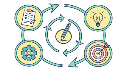 Innovative Circular Workflow Diagram Vector Minimal Design for Business Process Optimization and Creative Strategy Development with Clear Conceptual Flowchart Illustration