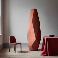 Terracotta vase, geometric design, room setting