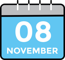 9 November, calendar date icon. 9 November Calendar Date for Deadlines or Appointment. Day, month. vector illustration.
