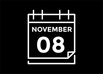 9 November, calendar date icon. 9 November Calendar Date for Deadlines or Appointment. Day, month. vector illustration.
