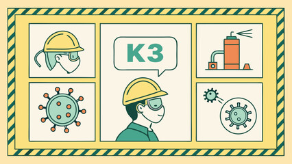 Minimalist Vector Illustration Emphasizing Protective Gear and COVID-19 Safety Measures for Workplace and Public Health Awareness in a Modern Flat Design Style