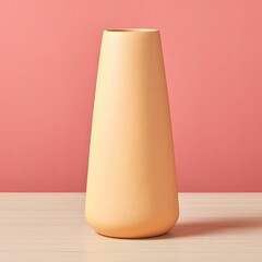 A pale peach ceramic vase stands tall