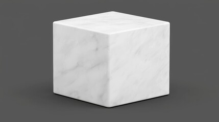 A white cube with a textured surface sits on a gray background.