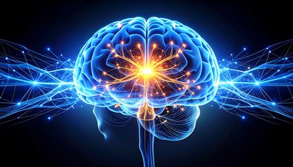 Brain Activity Graphic with Neural Connections and Glowing Center