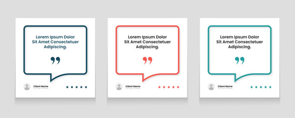 Quote frames blank templates set. Set of speech bubble quotes template. Textbox isolated on a color background. Testimonials text in brackets, citation empty quote bubbles.	
