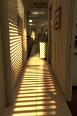 Sunlit hallway with Venetian blinds