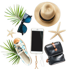 Summer travel essentials laid out