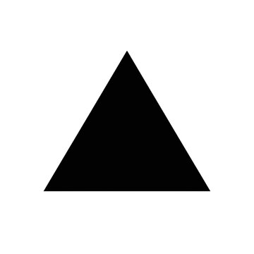 Equilateral triangle pointing upward, flat monochrome black fill, precisely aligned corners and sharp vector angles, isolated transparent background
