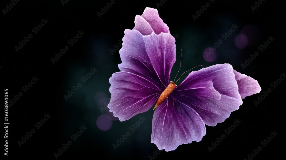 Aufkleber purple butterfly with a brown head is flying in the air. the image has a dreamy and whimsical mood, 