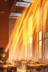 Sunlight streams through windows of a modern office space