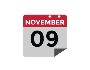 
9 November, calendar date icon. 9 November Calendar Date for Deadlines or Appointment. Day, month. vector illustration.
