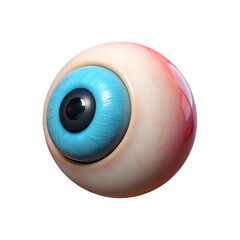 Realistic human eyeball with blue iris isolated on transparent background