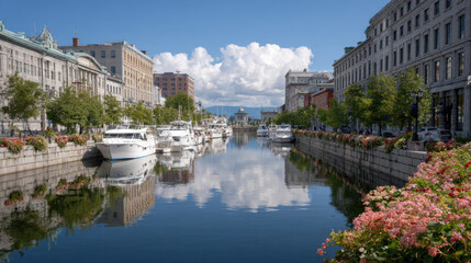 picturesque summer landscape featuring serene river scene with various vessels in montreal