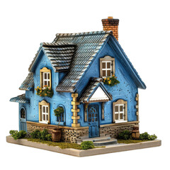 Miniature blue cottage, detailed exterior