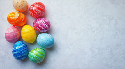 Obraz premium Colorful Easter eggs on a light gray background perfect for spring celebrations