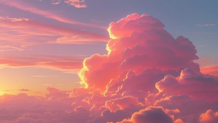 Sunset clouds in pink and orange glow over a soft gradient sky