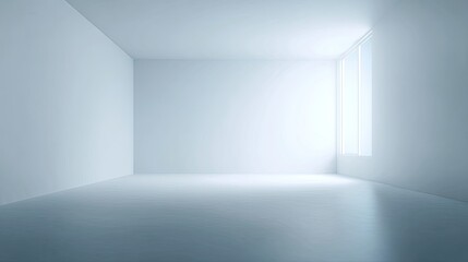Empty, minimalist room with a single window. Light streams in