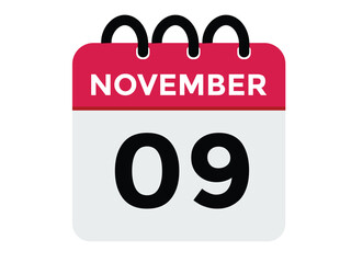 
9 November, calendar date icon. 9 November Calendar Date for Deadlines or Appointment. Day, month. vector illustration.
