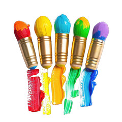 Colorful paintbrushes arranged in a rainbow pattern