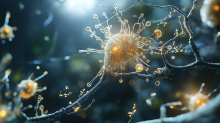 Abstract glowing neural network with interconnected branches and synapses