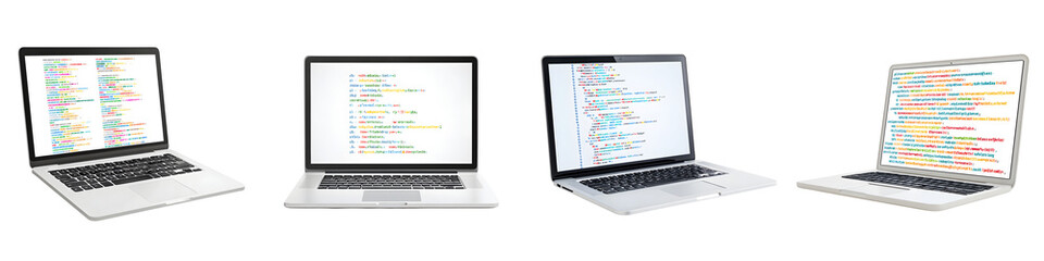 Laptop Coding: Programming Code on Multiple Screens on White