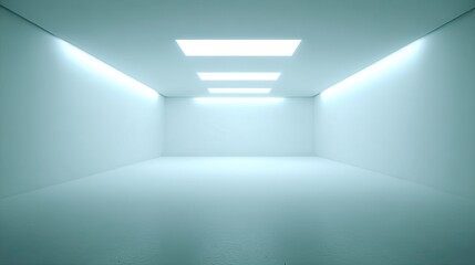 Empty light-filled, pale teal room